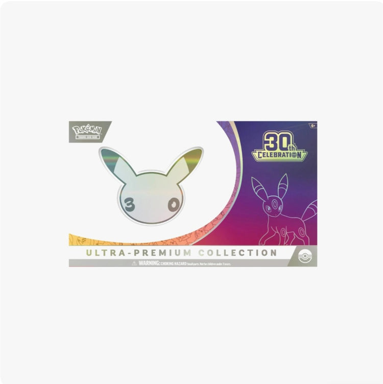 Front of Pokémon TCG 30th Celebration Night Ultra-Premium Collection box with Pikachu silhouette and Umbreon artwork